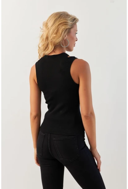 Kadın Siyah-Beyaz İkili Omuz Pencereli Bluz MK24