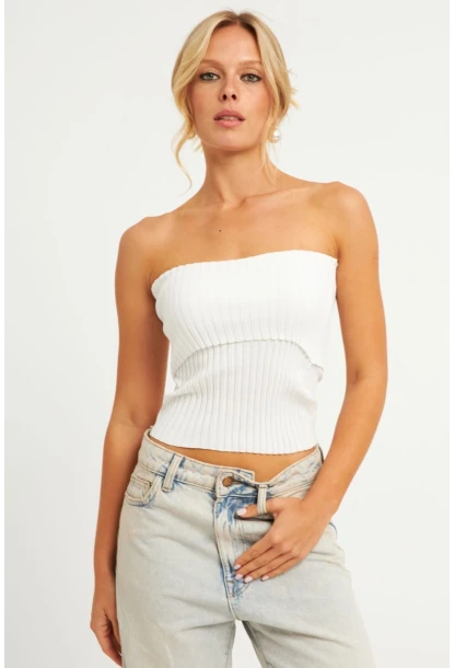 Kadın Siyah-Beyaz İkili Straplez Triko Bluz YV272