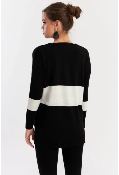 Kadın Siyah-Beyaz V Yaka Triko Bluz YİL555