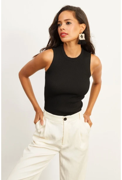 Kadın Siyah Bisiklet Yaka Triko Bluz YV91