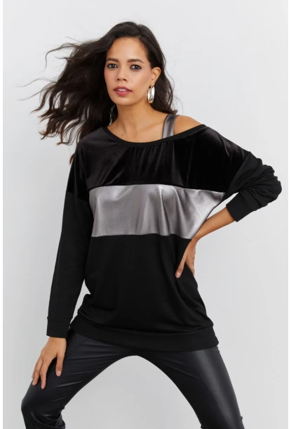 Kadın Siyah Bloklu Bluz ST819