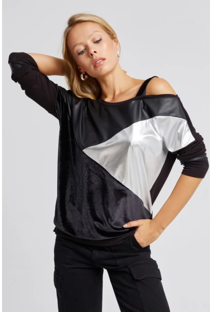 Kadın Siyah Bloklu Bluz ST825