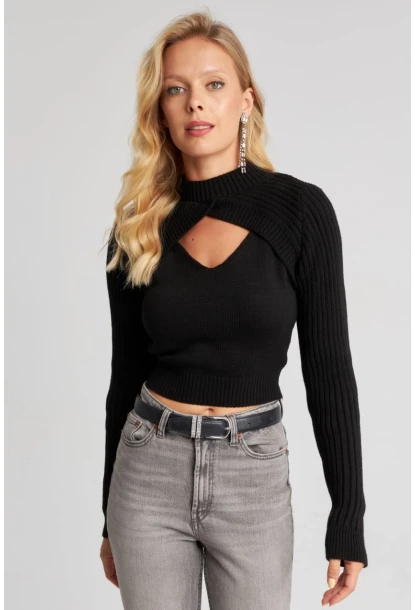 Kadın Siyah Bolerolu Triko Takım YZ524