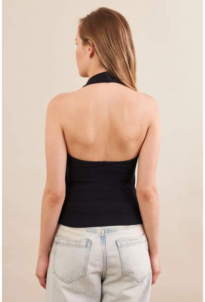 Kadın Siyah Boyun Askılı Bluz ZH171