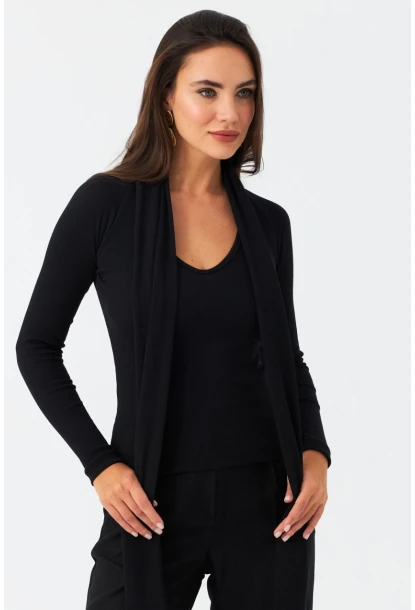 Kadın Siyah Boyun Bağlamalı Kaşkorse Bluz EY2986