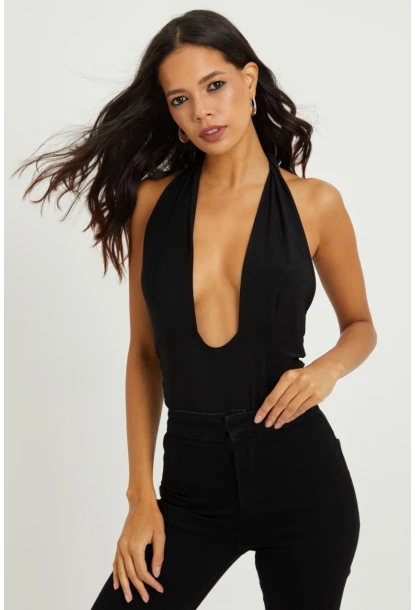 Kadın Siyah Boyundan Bağlamalı Sırtı Açık Body B203-9