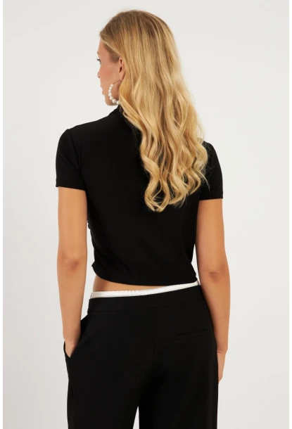 Kadın Siyah Büzgülü Bluz LPP1287
