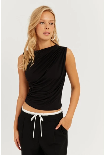 Kadın Siyah Büzgülü Bluz YZ625