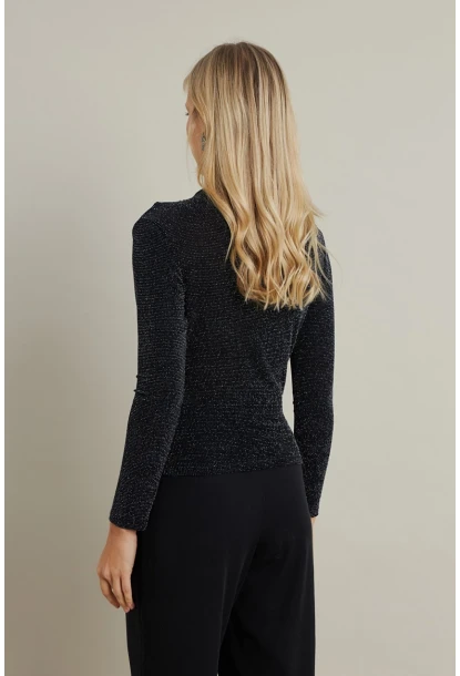 Kadın Siyah Büzgülü Simli Bluz ELT3568