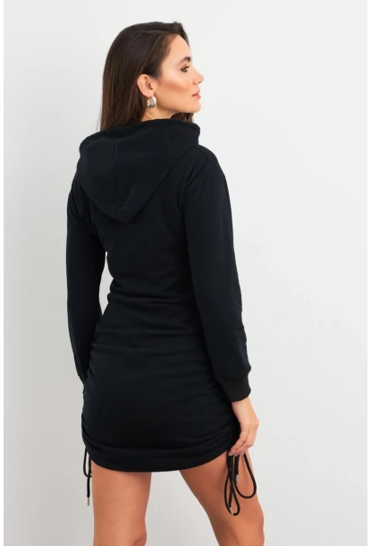 Kadın Siyah Büzgülü Sweat Elbise XC8101