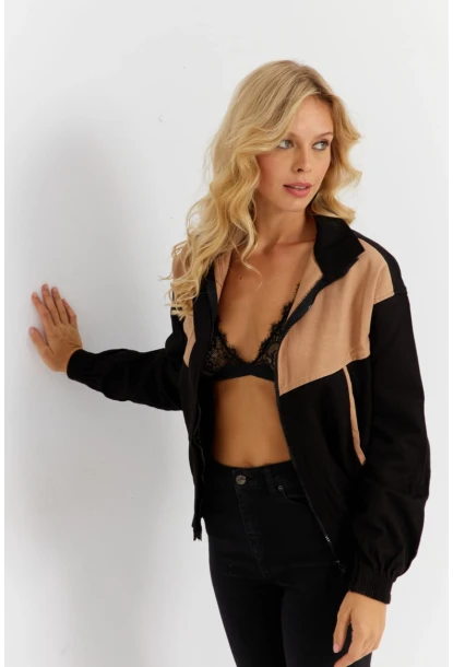 Kadın Siyah-Camel Denim Ceket İS3905-9