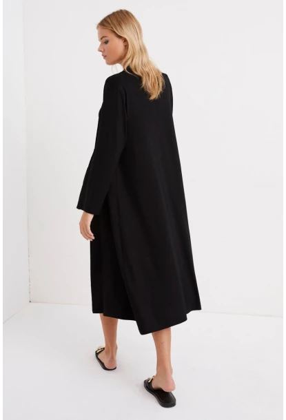 Kadın Siyah Cepli Maxi Hırka LV148