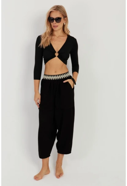 Kadın Siyah Cepli Şalvar Pantolon ÖM1203
