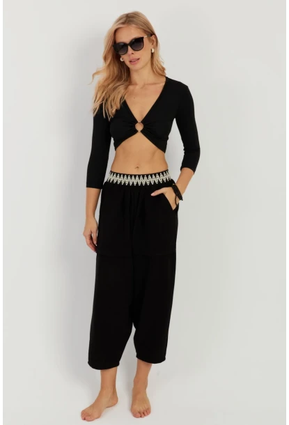 Kadın Siyah Cepli Şalvar Pantolon ÖM1203