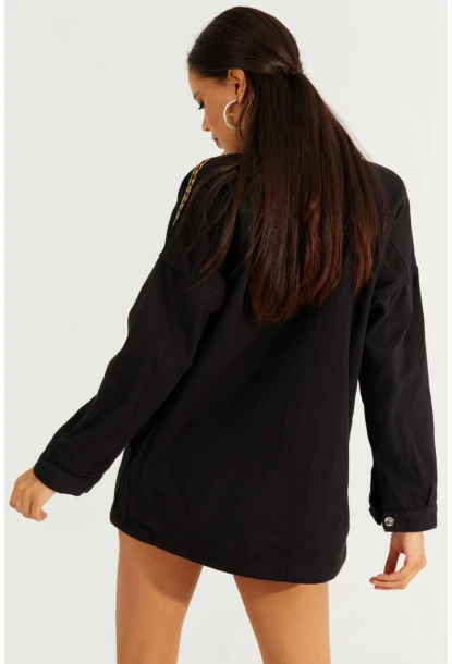 Kadın Siyah Çıtçıtlı Denim Gömlek Ceket İS2120