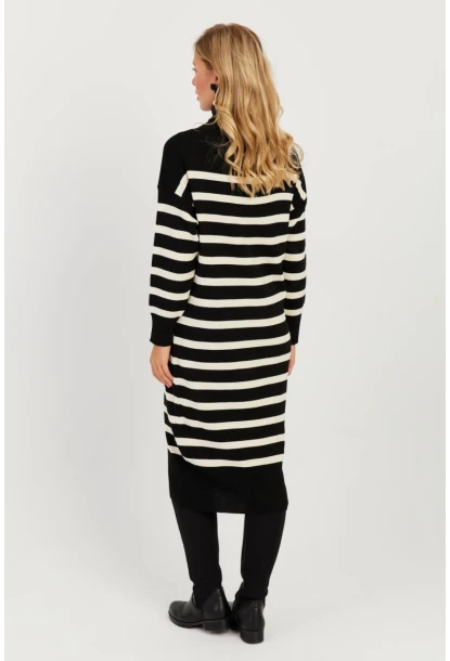 Kadın Siyah Çizgili Balıkçı Triko Midi Elbise SF2539
