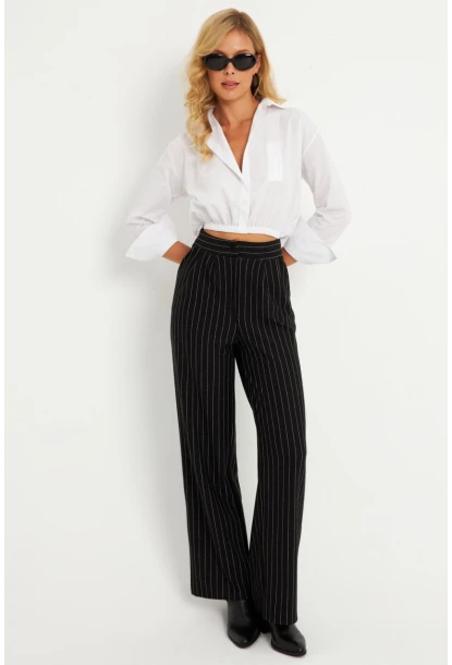 Kadın Siyah Çizgili Pantolon ELT0011