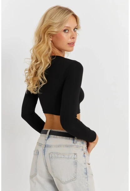 Kadın Siyah Crop Bluz CG367