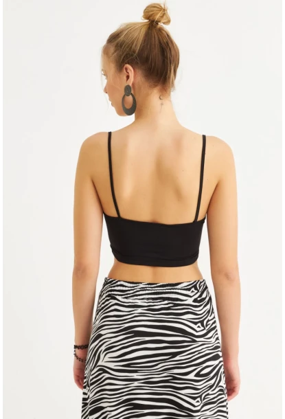 Kadın Siyah Crop Bluz ZH259
