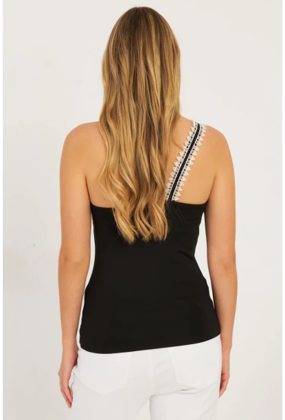 Kadın Siyah Dantel Detaylı Bluz EY2770