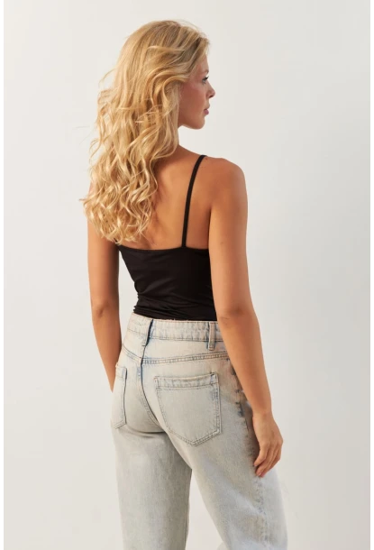 Kadın Siyah Dantel Detaylı Çıtçıtlı Body RK41