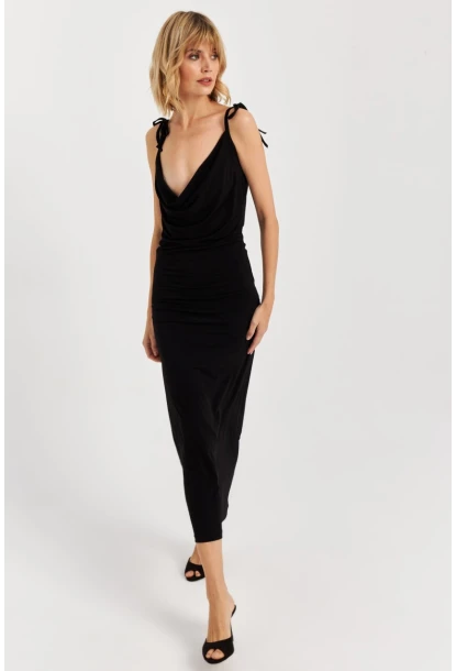 Kadın Siyah Degaje Maxi Elbise HOR0071