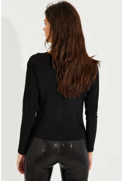 Kadın Siyah Degaje Yaka Bluz LPP1234