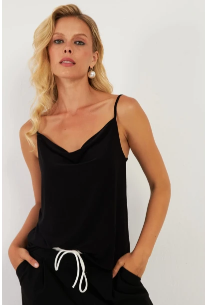 Kadın Siyah Degaje Yaka Bluz LPP1286