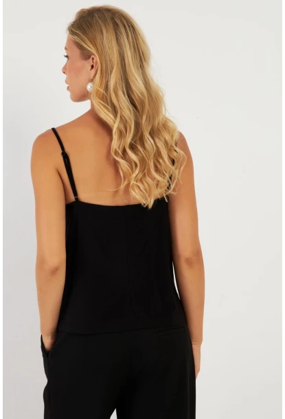 Kadın Siyah Degaje Yaka Bluz LPP1286