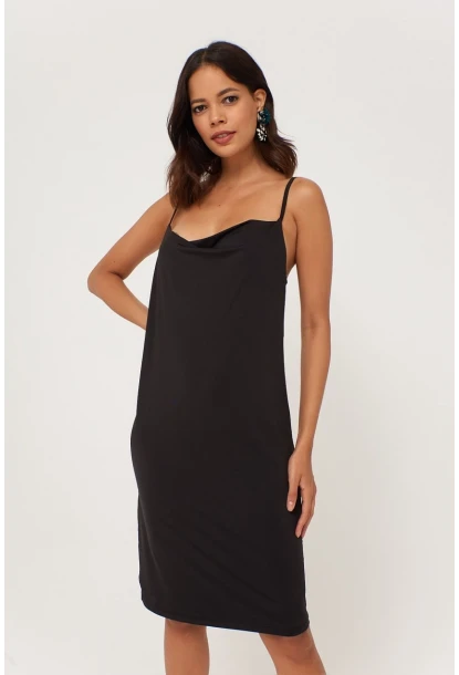 Kadın Siyah Degaje Yaka Elbise LPP1130