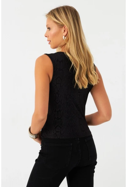 Kadın Siyah Degaje Yaka Kolsuz Bluz LPP1297