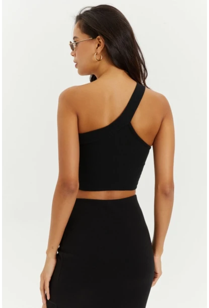 Kadın Siyah Dekolteli Crop Bluz B216