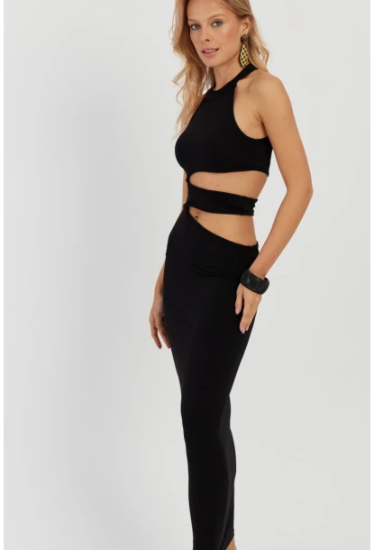 Kadın Siyah Dekolteli Maxi Elbise MEN2031