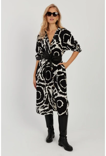 Kadın Siyah Desenli Gömlek Elbise LV174