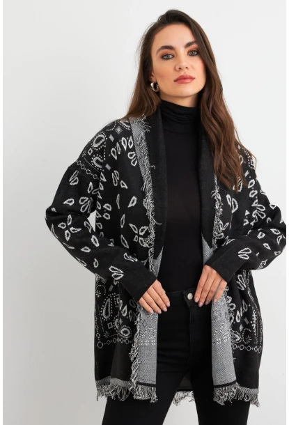 Kadın Siyah Desenli Triko Hırka MVI14209