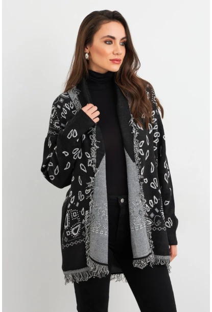 Kadın Siyah Desenli Triko Hırka MVI14209