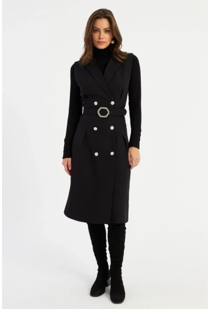 Kadın Siyah Düğme Aksesuarlı Ceket Elbise MERA101