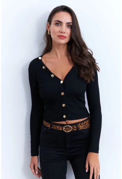 Kadın Siyah Düğmeli Kısa Hırka EY2952