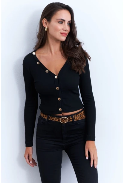 Kadın Siyah Düğmeli Kısa Hırka EY2952