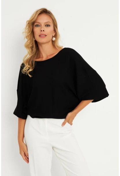 Kadın Siyah Düğüm Detaylı Bluz GÇ176