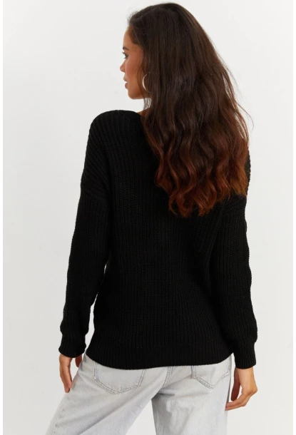 Kadın Siyah Düğümlü Triko Bluz MSS118