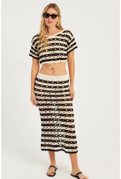 Kadın Siyah-Ekru Ajurlu Alt Üst Takım  MZU600