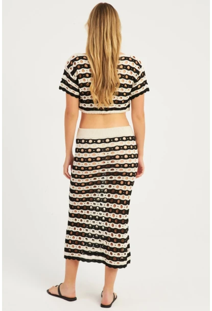 Kadın Siyah-Ekru Ajurlu Alt Üst Takım  MZU600