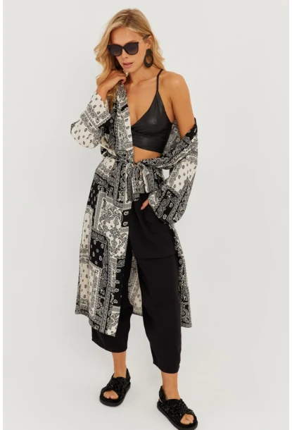 Kadın Siyah-Ekru Desenli Kimono GÇ155