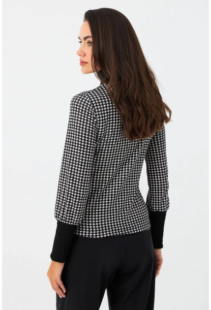 Kadın Siyah-Ekru Kazayağı Balıkçı Bluz EY2972