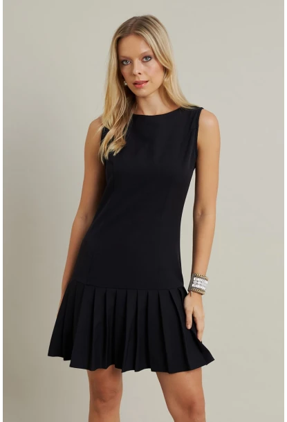 Kadın Siyah Etegi Pileli Mini Elbise FRY2265