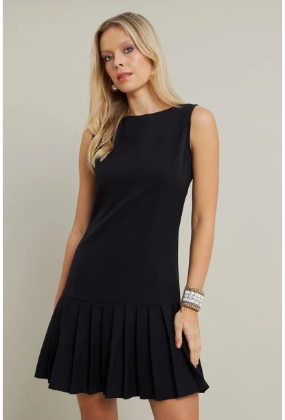 Kadın Siyah Etegi Pileli Mini Elbise FRY2265