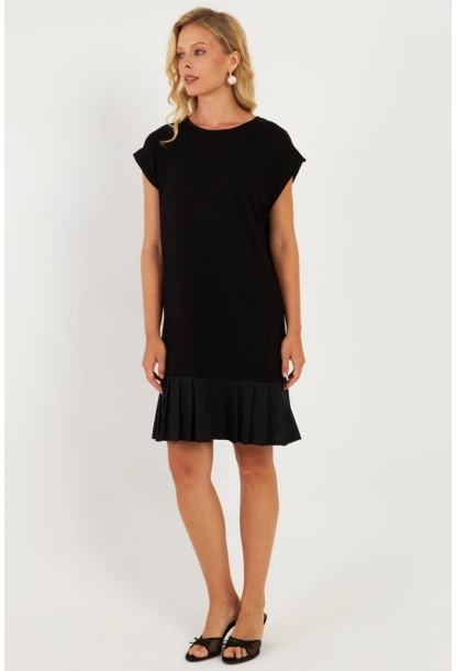 Kadın Siyah Eteği Volanlı Midi Elbise ST158