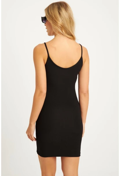 Kadın Siyah Fermuarlı Mini Elbise CY380