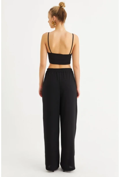 Kadın Siyah Fermuarlı Palazzo Pantolon MON143